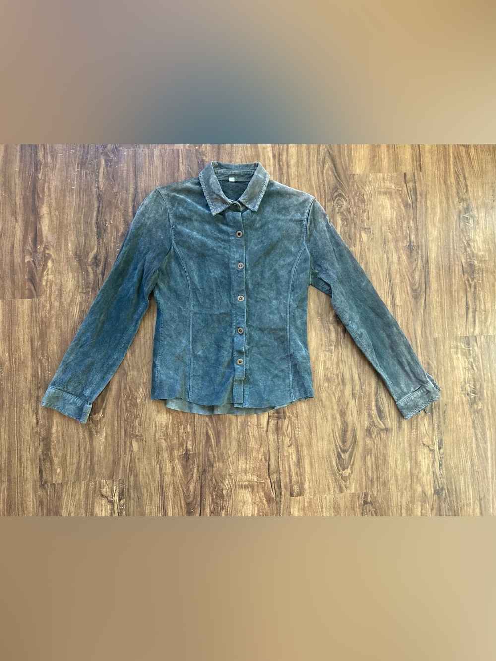 Women's Leather Shell Snap-Front Jacket Olive Green Size XS